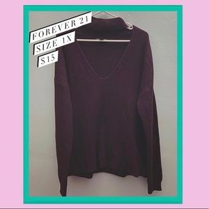 Maroon V-Neck Choker Sweater